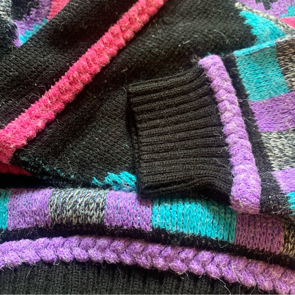 v i n t a g e :: Slouchy Bold Geometric Neon Grandpa Knit Sweater - Picture 5 of 14